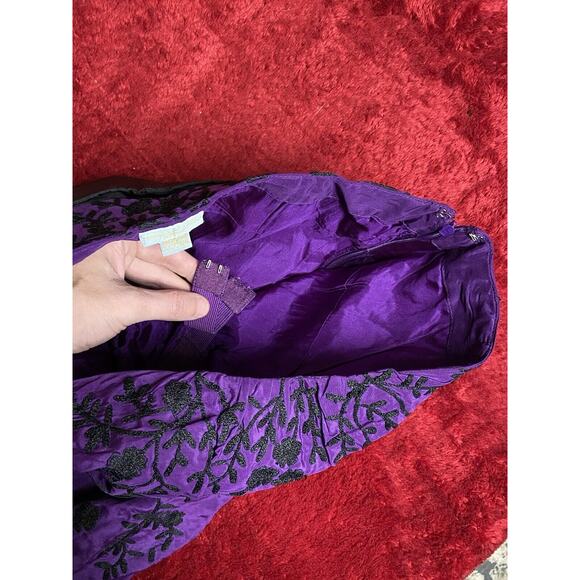 Tracy Reese S 6 Silk Black Floral Embroidered Purple Dress Whimsigoth Empire NYE - Picture 12 of 16